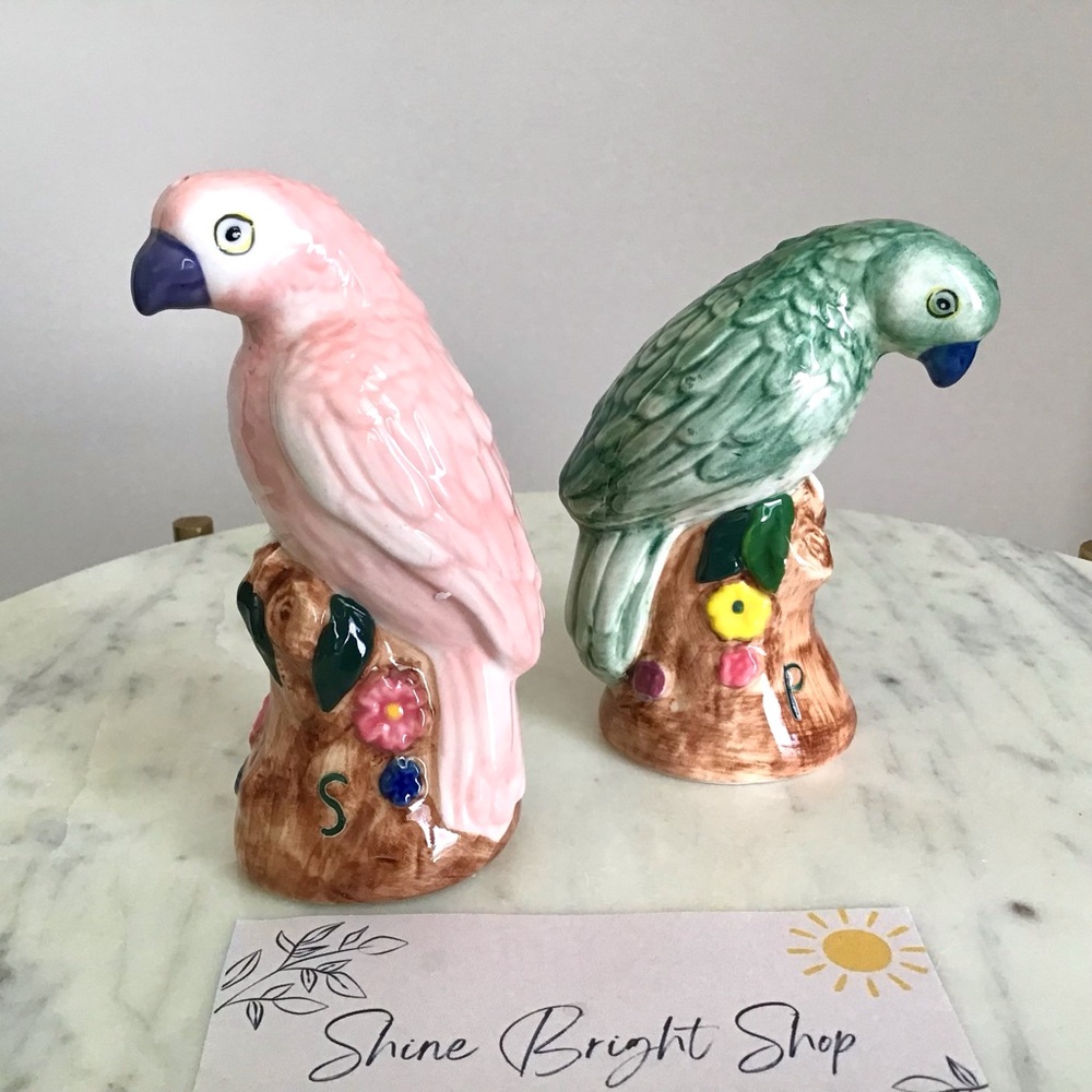 Anthropologie Handpainted Glazed Stoneware Salt and Pepper Shakers Birds NIB NWT